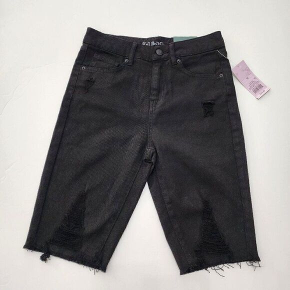 Wild Fable - 00/24- Women's High Rise Bike Distressed Cut offs Shorts Denim Blk - Picture 3 of 7